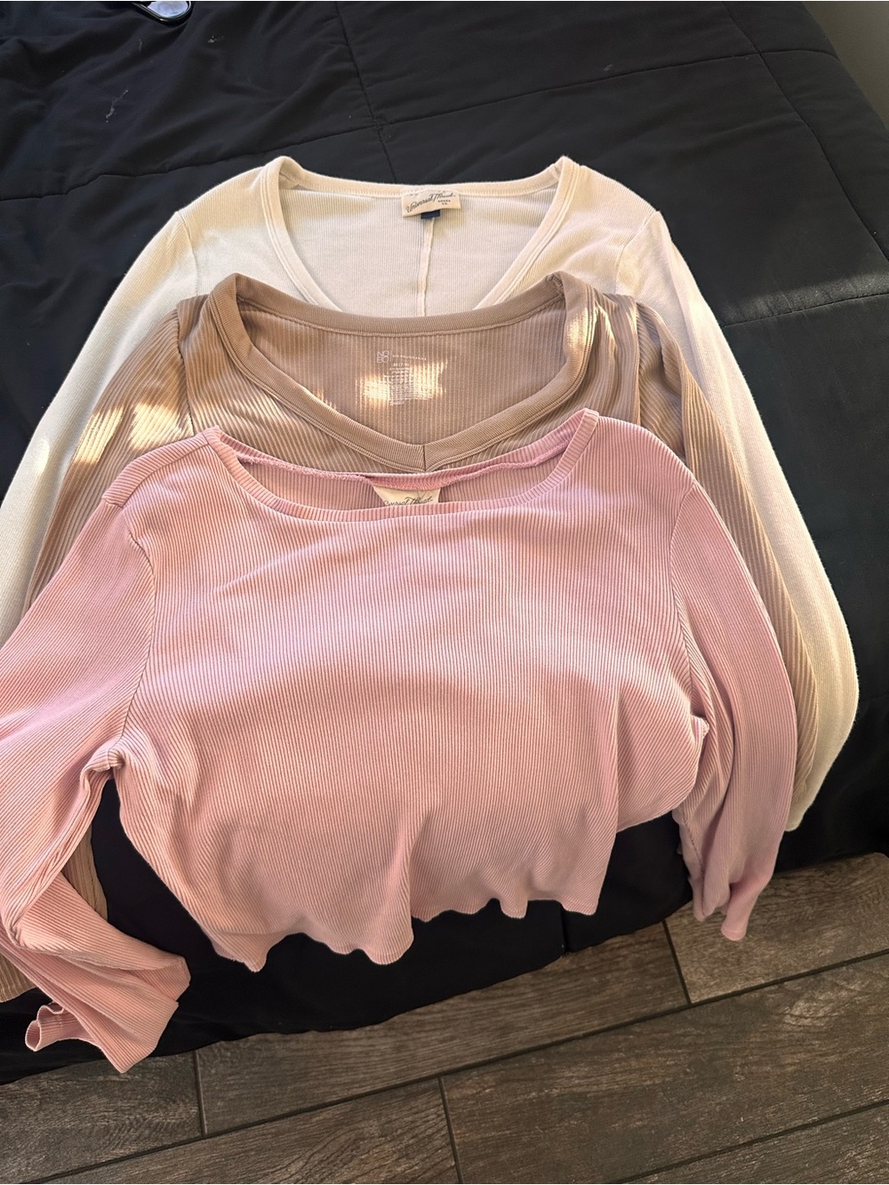 Universal Thread Ribbed Long Sleeve Tops - Pink, Tan, Cream